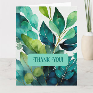 Aquarel, Turkoois, Blauw, Groen, Botanisch, Abstra Bedankkaart