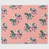 Aquarel Turquoise en Roze Bloemmotief Cadeaupapier (Vlak)