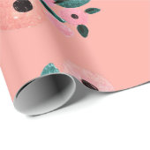 Aquarel Turquoise en Roze Bloemmotief Cadeaupapier (Rol Hoek)