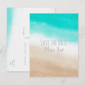 Aquarel Turquoise & Tan Strand Bruiloft Save the D Aankondigingskaart (Voorkant / Achterkant)