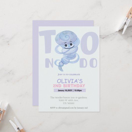 Aquarel Twee nado 2e verjaardag uitnodiging (Voorkant / Achterkant in situ)