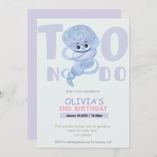 Aquarel Twee nado 2e verjaardag uitnodiging (Voorkant / Achterkant)