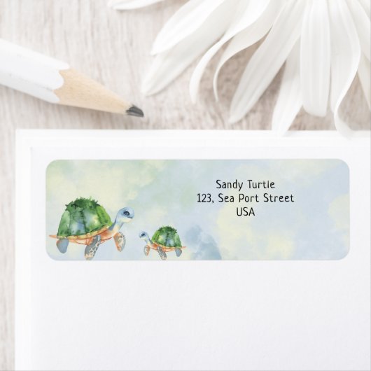 Aquarel twee zeeschildpadden etiket (Insitu)