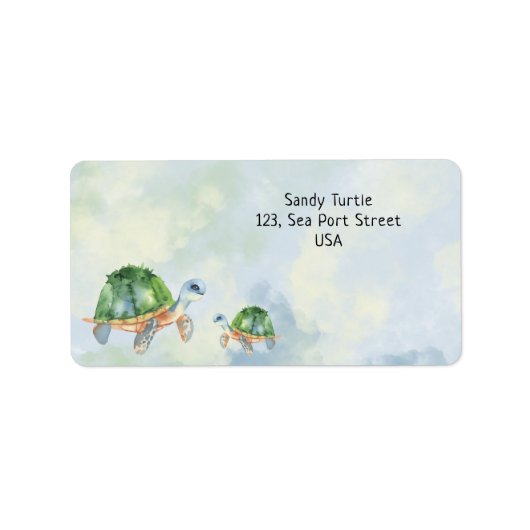 Aquarel twee zeeschildpadden  etiket (Voorkant)