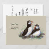 Aquarel uitnodiging Cute Puffin Vogel (Voorkant / Achterkant)