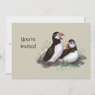 Aquarel uitnodiging Cute Puffin vogel