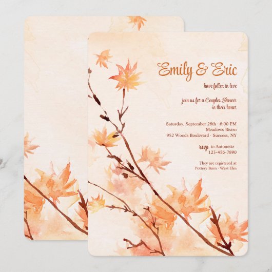 Aquarel uitnodiging esdoornbladeren (Voorkant / Achterkant)