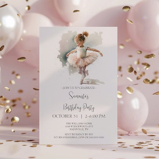 Aquarel Uitnodiging Kleine Ballerina