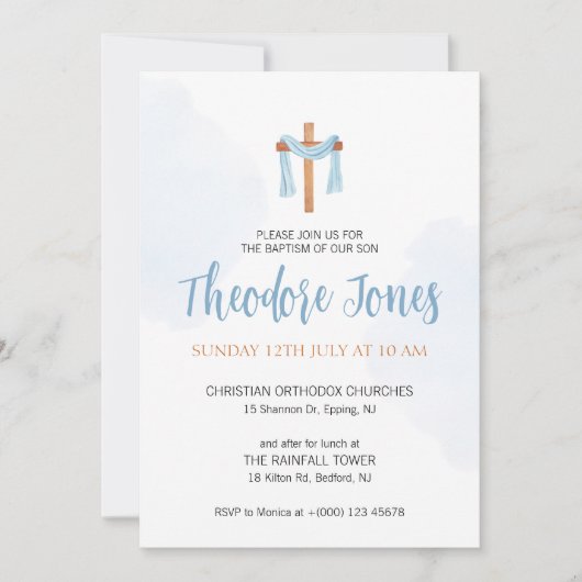 Aquarel Uitnodigingskaart Jongensdoop Kaart (Voorkant)
