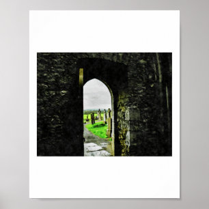 Aquarel uitzicht door een poort naar de Rock O Poster