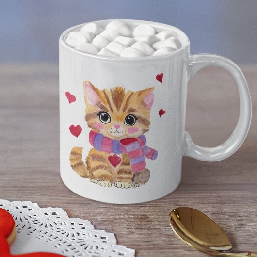 Aquarel Valentijnsdag Kitty  Koffiemok