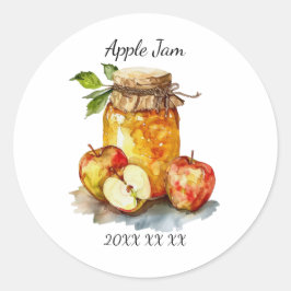 Aquarel van appeljam pot en appels ronde sticker