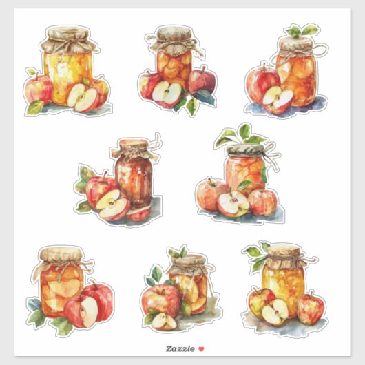 Aquarel van appeljam pot en appels sticker (Vel)