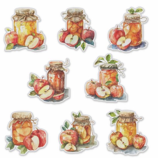 Aquarel van appeljam pot en appels sticker (Voorkant)