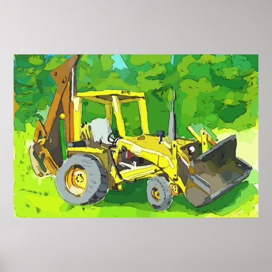 Aquarel van een gele tractor met bak poster (Voorkant)