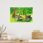 Aquarel van een gele tractor met bak poster (Keuken)