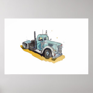 Aquarel van een gestileerde vrachtwagen poster