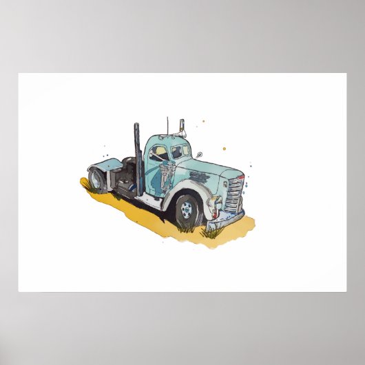 Aquarel van een gestileerde vrachtwagen poster (Voorkant)
