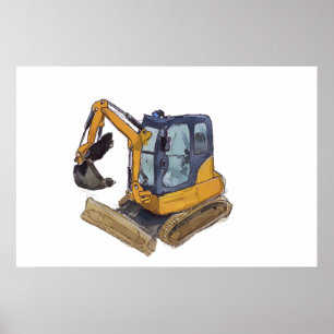 Aquarel van een kleine graafmachine poster