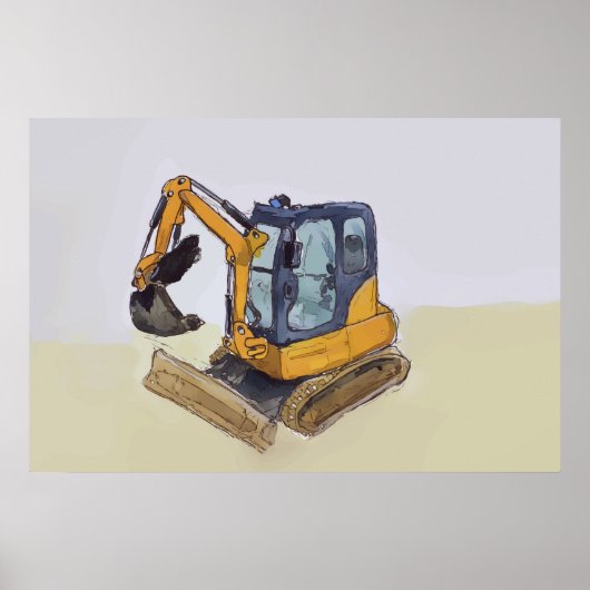 Aquarel van een kleine graafmachine poster (Voorkant)