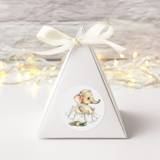 Aquarel van een olifantje met een jurk vierkante sticker