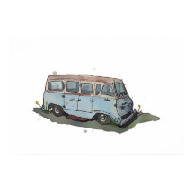 Aquarel van een roestige oude antieke bestelwagen