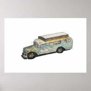 Aquarel van een roestige RV-busconversie Poster