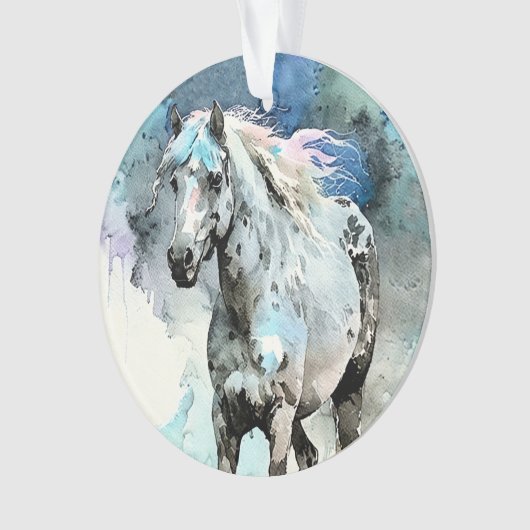 Aquarel van een speelse Appaloosa Merrie Ornament (voorkant)