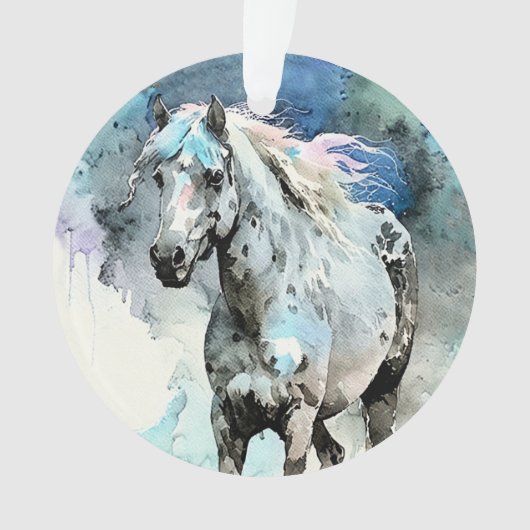 Aquarel van een speelse Appaloosa Merrie Ornament (voorkant)