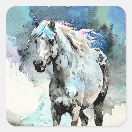 Aquarel van een speelse Appaloosa Merrie Vierkante Sticker (Voorkant)
