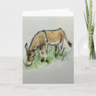Aquarel van ezel op gevouwen wenskaart kaart
