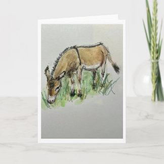 Aquarel van ezel op gevouwen wenskaart kaart