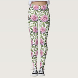 Aquarel van roze en lavendelrozen leggings