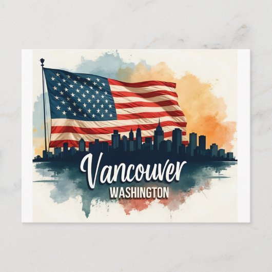 Aquarel Vancouver Washington State skyline Briefkaart (Voorkant)