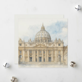 Aquarel Vaticaan | Sint-Pietersbasiliek Italië Feestdagenkaart