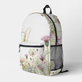 Aquarel veld van wilde bloemen bedrukte rugzak