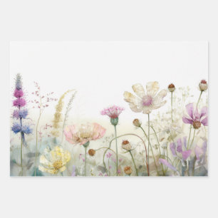 Aquarel veld van wilde bloemen inpakpapier vel