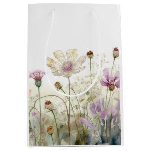 Aquarel veld van wilde bloemen medium cadeauzakje