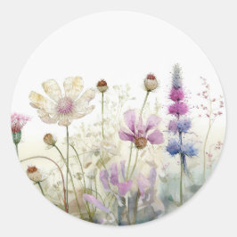 Aquarel Veld van wilde bloemen Ronde Sticker