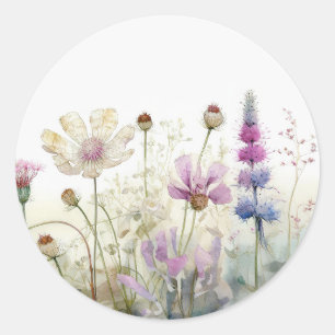 Aquarel Veld van wilde bloemen Ronde Sticker