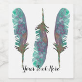 Aquarel Veren Personaliseerd Wijnfles Etiket (Enkel label)