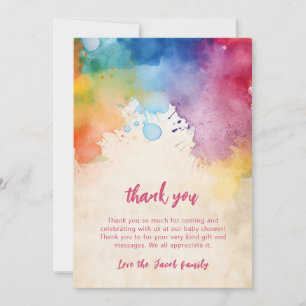 Aquarel verf spatten baby shower dank u bedankkaart