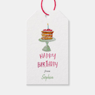 Aquarel Verjaardagstaart Gepersonaliseerde gift Ta Cadeaulabel