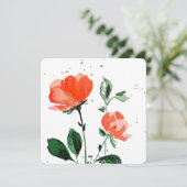 Aquarel Vermillion Rozen Wenskaart Feestdagenkaart (Staand voorkant)