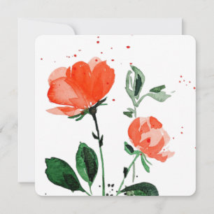 Aquarel Vermillion Rozen Wenskaart Feestdagenkaart