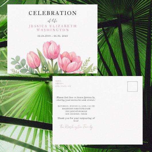Aquarel viering van het leven Roze tulpen Briefkaart