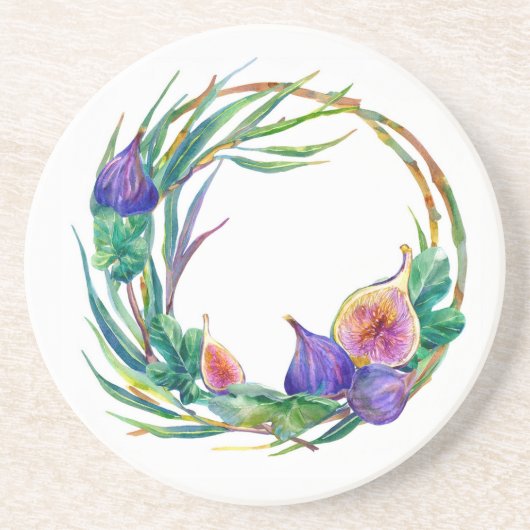 Aquarel vijgen weath design zandsteen onderzetter (Voorkant)