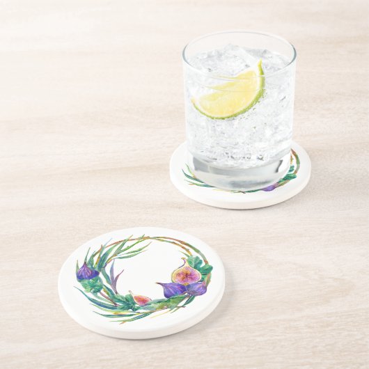 Aquarel vijgen weath design zandsteen onderzetter (Zijkant)