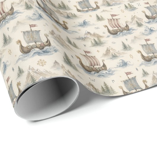 Aquarel Vikingschip Cadeaupapier (Rol Hoek)