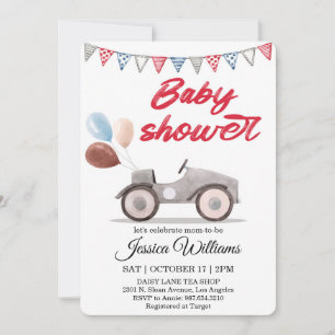 Aquarel Vintage Auto Baby Shower Uitnodiging